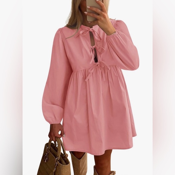 BTFBM Dresses & Skirts - Women’s Pink Tie-Front Babydoll Dress